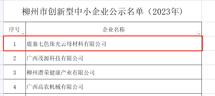 Luzhai Chesir Mica company was Awarded the Title of Innovative Small and Medium-sized Enterprise in Liuzhou