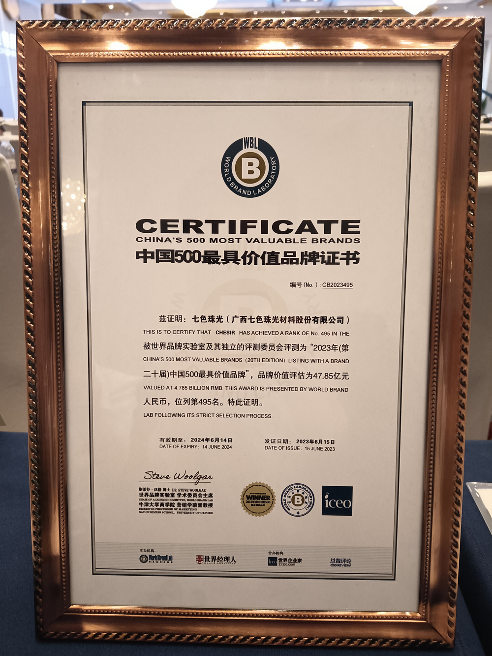 Global New Material International Won the List of China 500 Most Valuable Brands in 2023