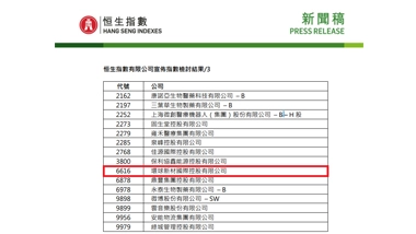 Global New Material International (CHESIR) was Included in the Hang Seng Composite Index